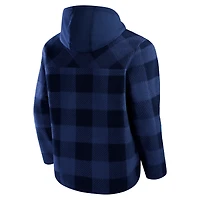 Men's Fanatics Navy New England Patriots Elements Plaid Polar Fleece Quarter-Zip Hoodie