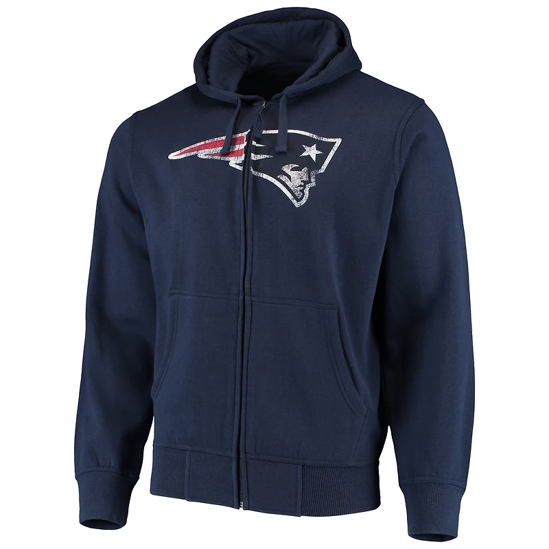 Sweat à capuche zippé avec logo principal des Patriots de la Nouvelle-Angleterre G-III Sports by Carl Banks pour homme, bleu marine