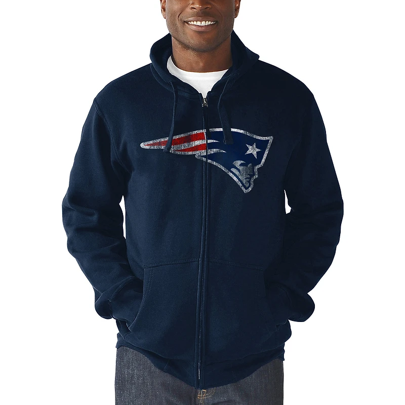 Sweat à capuche zippé avec logo principal des Patriots de la Nouvelle-Angleterre G-III Sports by Carl Banks pour homme, bleu marine