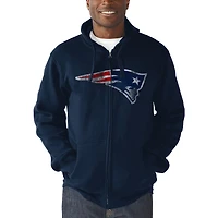 Sweat à capuche zippé avec logo principal des Patriots de la Nouvelle-Angleterre G-III Sports by Carl Banks pour homme, bleu marine