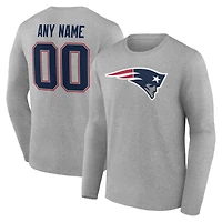 Men's Gray New England Patriots Team Authentic Personalized Name & Number Long Sleeve T-Shirt