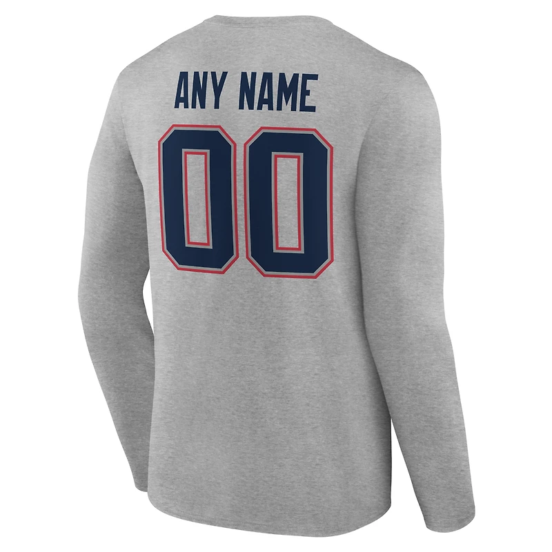 Men's Gray New England Patriots Team Authentic Personalized Name & Number Long Sleeve T-Shirt