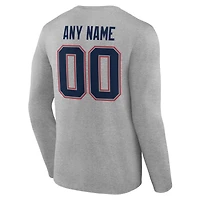 Men's Gray New England Patriots Team Authentic Personalized Name & Number Long Sleeve T-Shirt