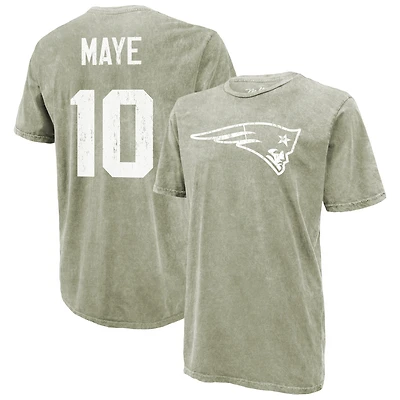 Men's Majestic Threads Drake Maye Moss Green New England Patriots Mineral Wash Name & Number T-Shirt