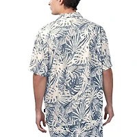 Men's Margaritaville Navy New England Patriots Sandwashed Monstera Print Party Button-Up Shirt