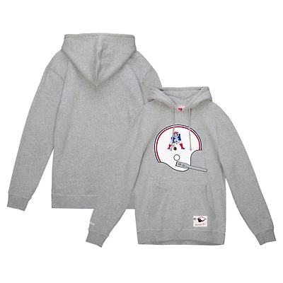 Sweat à capuche vintage avec logo casque des New England Patriots de Mitchell & Ness pour homme, gris chiné