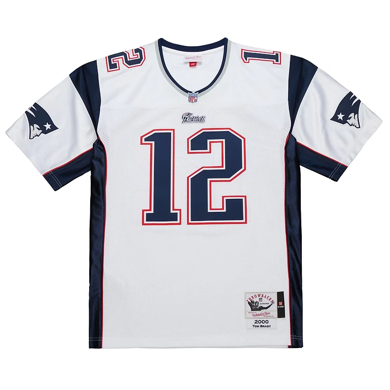 Maillot réplique Mitchell & Ness Tom Brady blanc New England Patriots 2000 Grandes Tailles pour Hommes