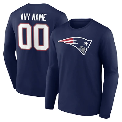 Men's Navy New England Patriots Team Authentic Personalized Name & Number Long Sleeve T-Shirt