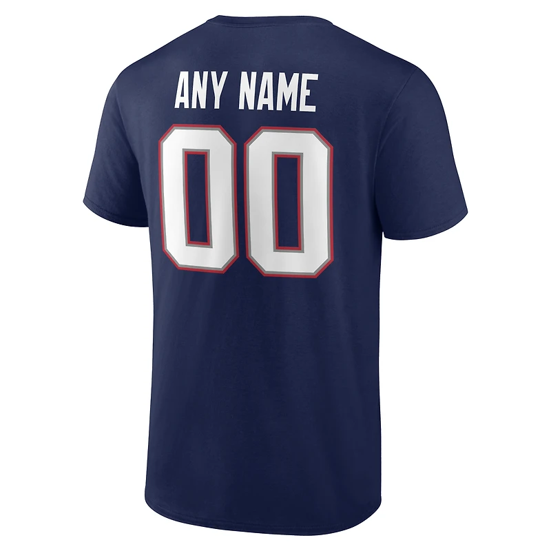 T-shirt authentique personnalisé avec nom et numéro de l'équipe des New England Patriots, bleu marine, pour homme