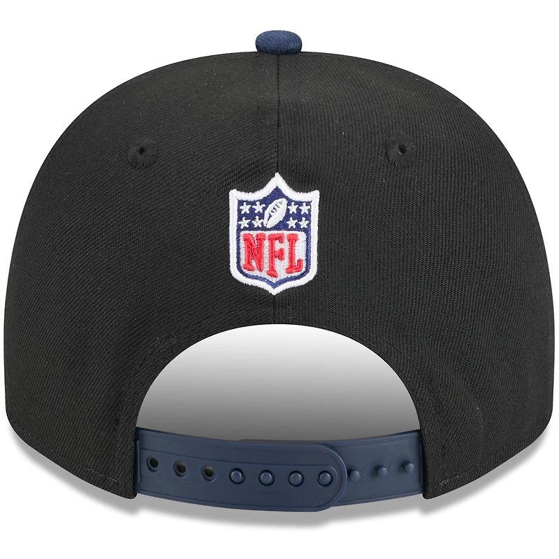 Casquette snapback New Era 9FIFTY A-Frame noire/bleu marine pour homme, New England Patriots, draft NFL 2025