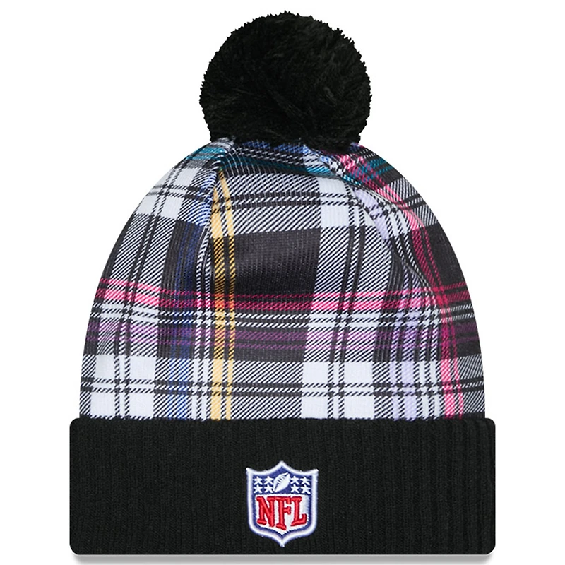 Men's New Era  Black New England Patriots 2024 NFL Crucial Catch Cuffed Knit Hat With Pom