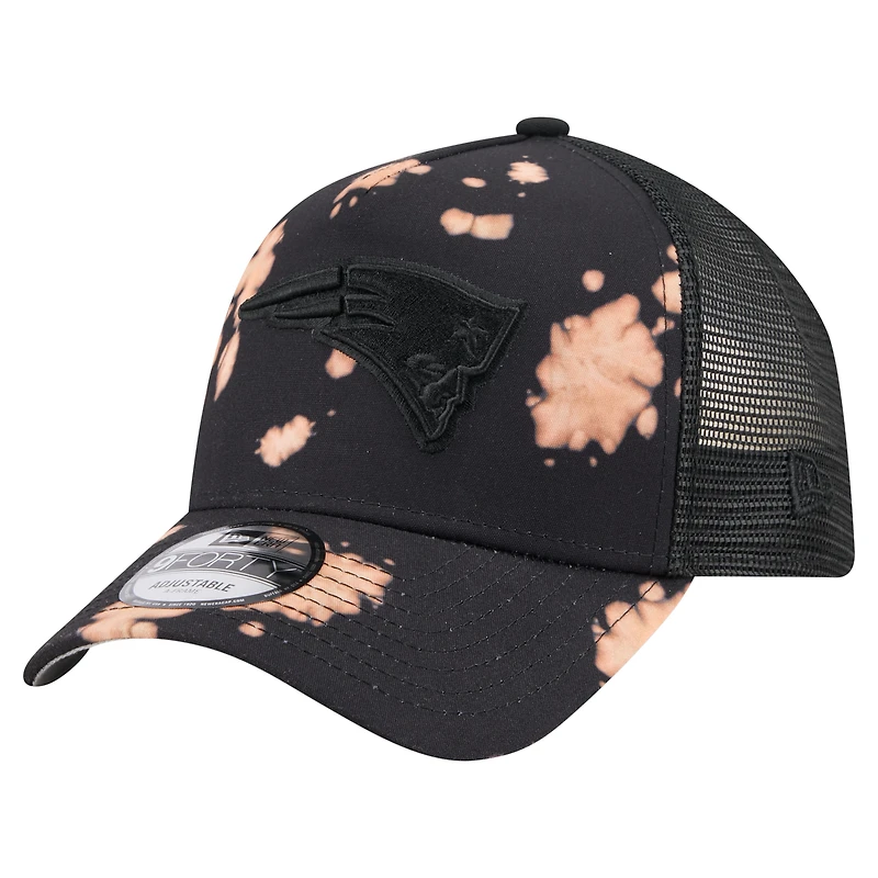 Men's New Era Black New England Patriots Bleached 9FORTY A-Frame Adjustable Hat