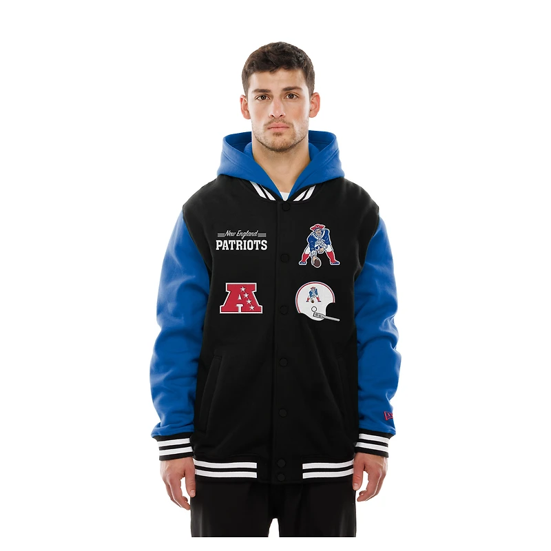 Veste à capuche en polaire boutons-pression New Era noire England Patriots pour homme