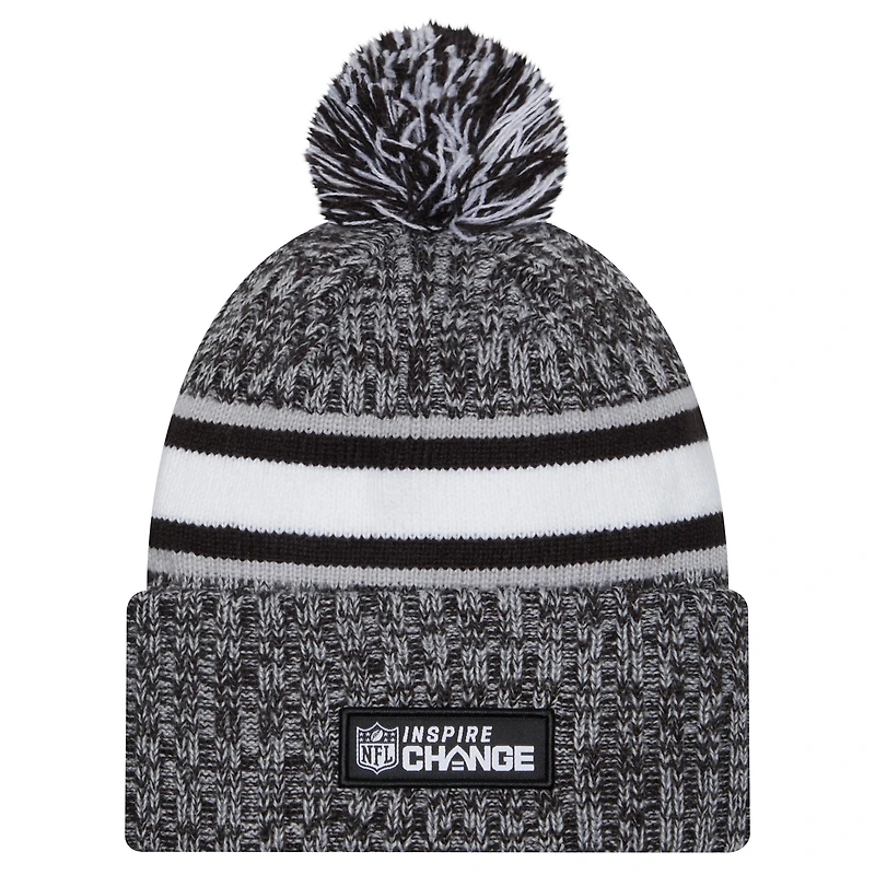 Bonnet en tricot à revers New Era noir pour hommes des New England Patriots Inspire Change avec pompon