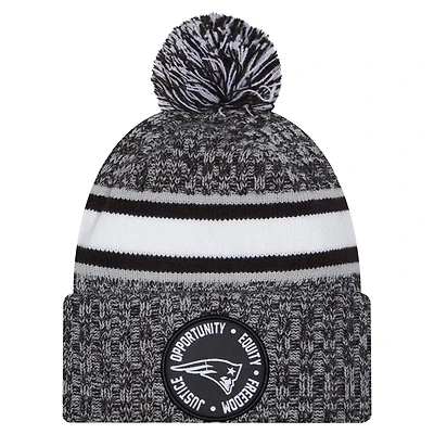 Bonnet en tricot à revers New Era noir pour hommes des New England Patriots Inspire Change avec pompon