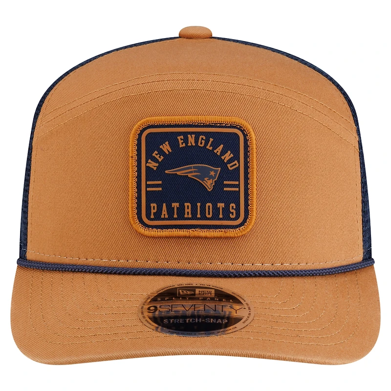 Men's New Era  Brown/Navy New England Patriots Team Patch Split Panel 9SEVENTY Adjustable Trucker Hat