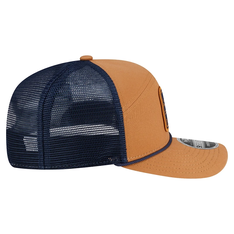 Men's New Era  Brown/Navy New England Patriots Team Patch Split Panel 9SEVENTY Adjustable Trucker Hat