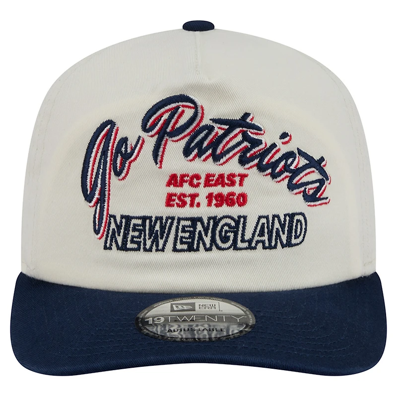 Men's New Era Cream New England Patriots Script 19TWENTY Adjustable Hat