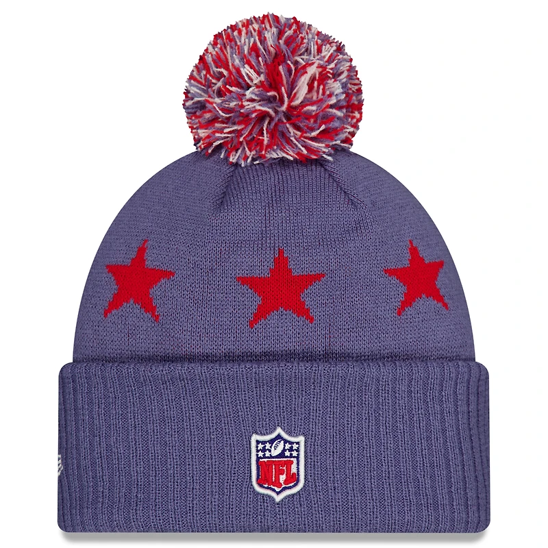 Bonnet en tricot à revers et pompon pour homme New Era Meadow Blue New England Patriots Collection 2025 Rivalries