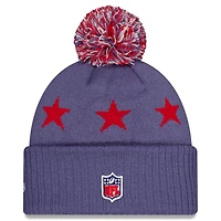 Bonnet en tricot à revers et pompon pour homme New Era Meadow Blue New England Patriots Collection 2025 Rivalries