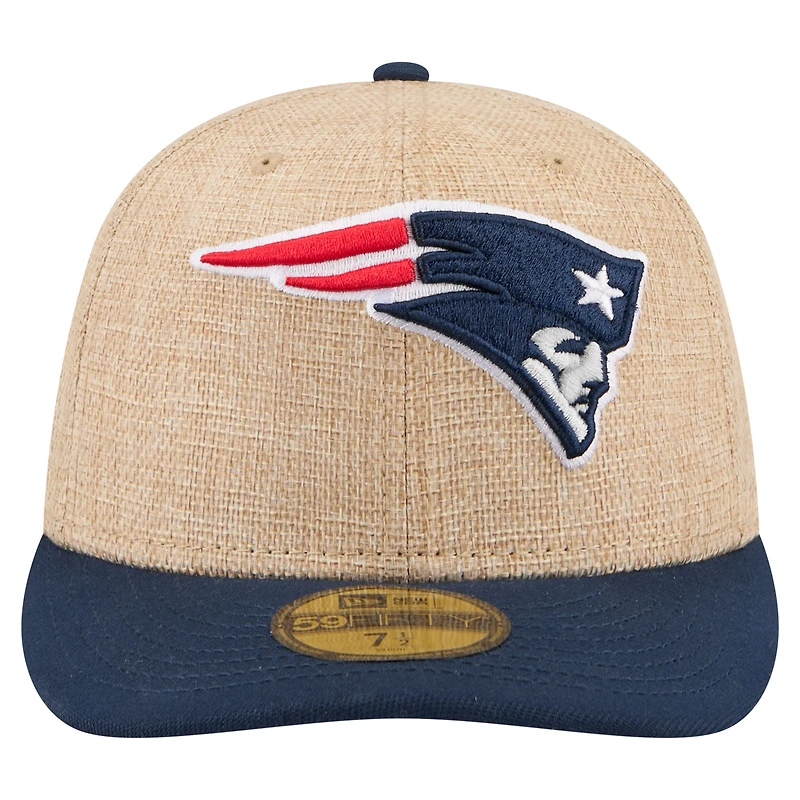 Casquette ajustée New Era 59FIFTY pour homme, coloris naturel/marine, England Patriots, à motif de ficelle pré-courbée.