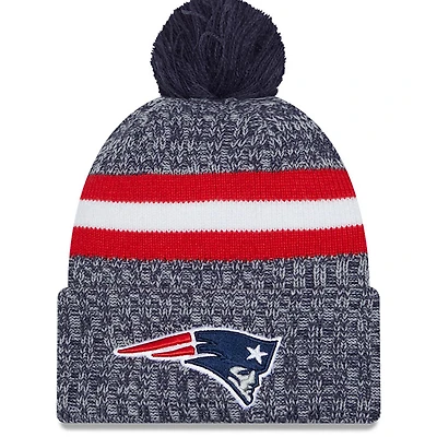 Men's New Era  Navy New England Patriots 2023 Sideline Cuffed Knit Hat With Pom