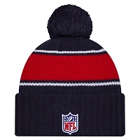 Men's New Era Navy New England Patriots 2024 Sideline Sport Cuffed Knit Hat with Pom