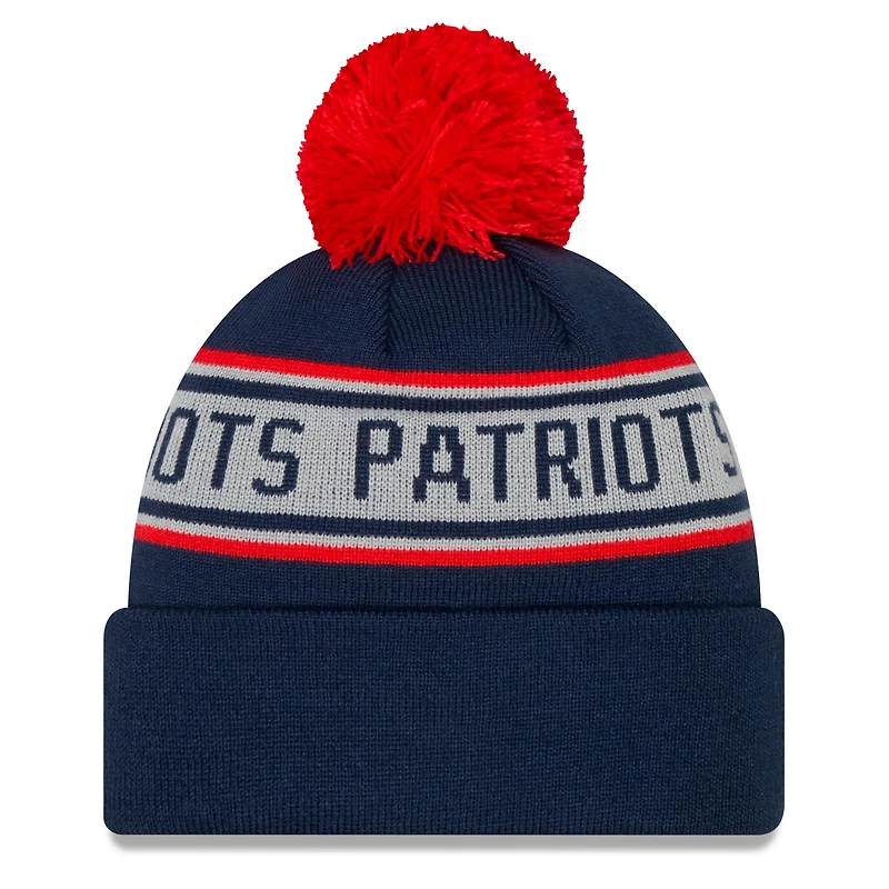 New Era Navy New England Patriots Repeat pour homme - Bonnet en tricot à revers avec pompon
