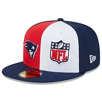 Casquette ajustée 59FIFTY Sideline des Patriots de la Nouvelle-Angleterre 2023 New Era pour homme, rouge/bleu marine