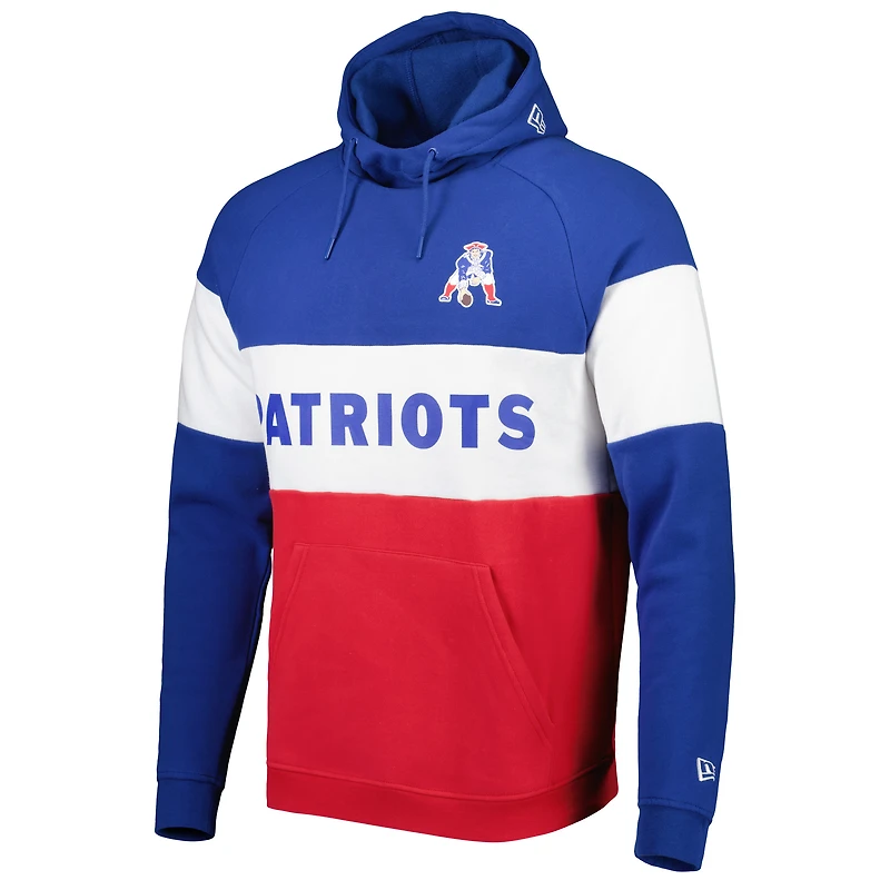 Men's New Era Red/Royal England Patriots Colorblock Throwback Pullover Hoodie
