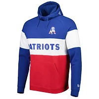 Men's New Era Red/Royal England Patriots Colorblock Throwback Pullover Hoodie