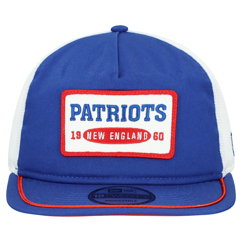 Men's New Era Royal/White New England Patriots Patch 19TWENTY Adjustable Hat