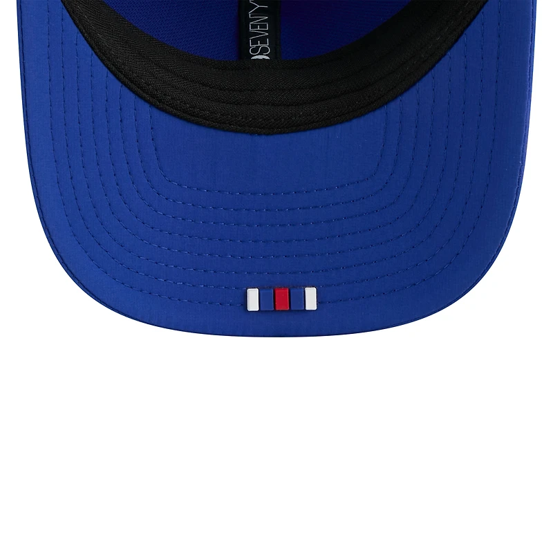 Men's New Era Royal New England Patriots 2025 Sideline Throwback 9SEVENTY Trucker Adjustable Hat