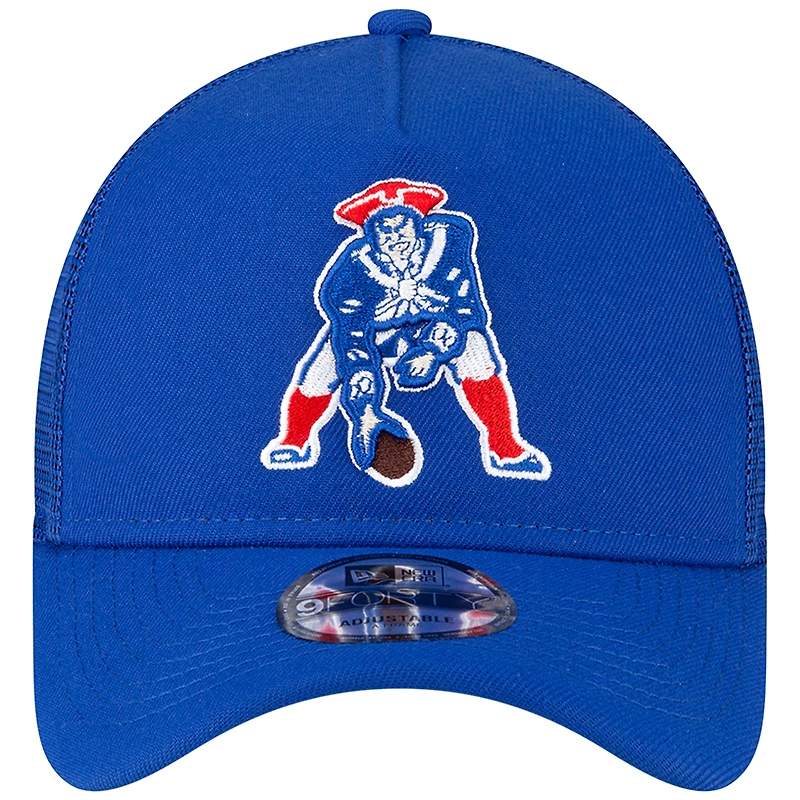 New Era Royal New England Patriots Throwback Logo A-Frame Trucker 9FORTY Casquette réglable pour homme