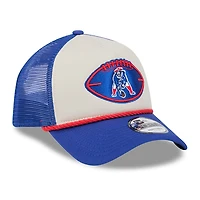 Casquette réglable de camionneur A-Frame New Era Stone/Royal New England Patriots 2024 NFL Sideline Historic 9FORTY pour hommes