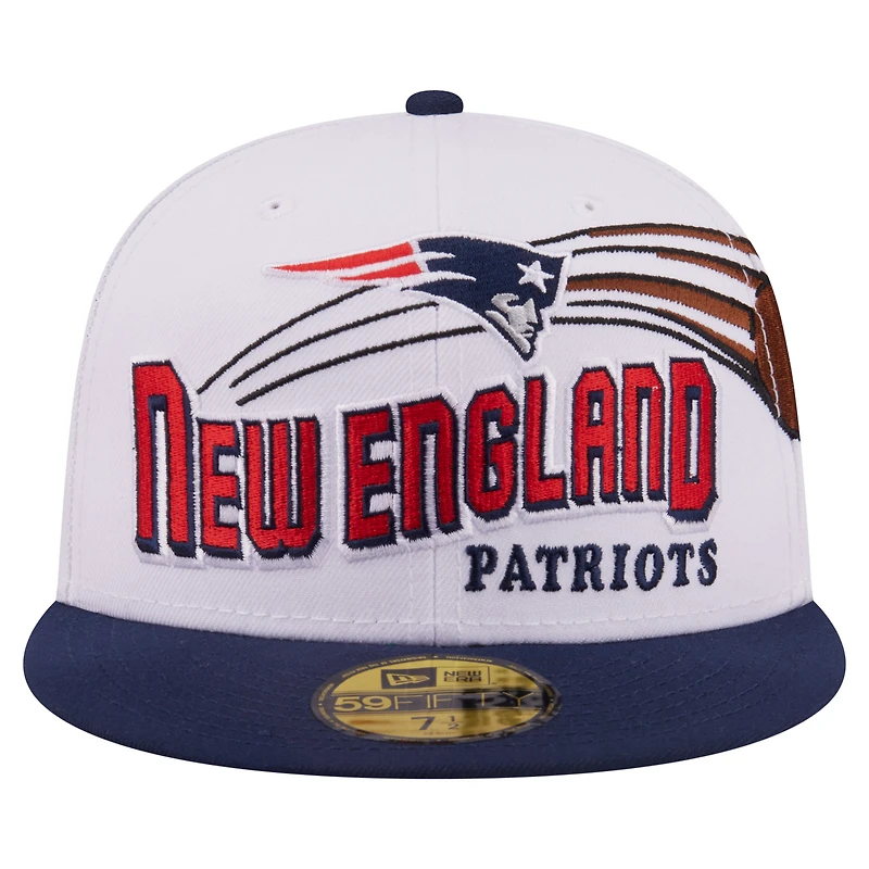 Men's New Era White/Navy England Patriots Retro Swoop 59FIFTY Fitted Hat