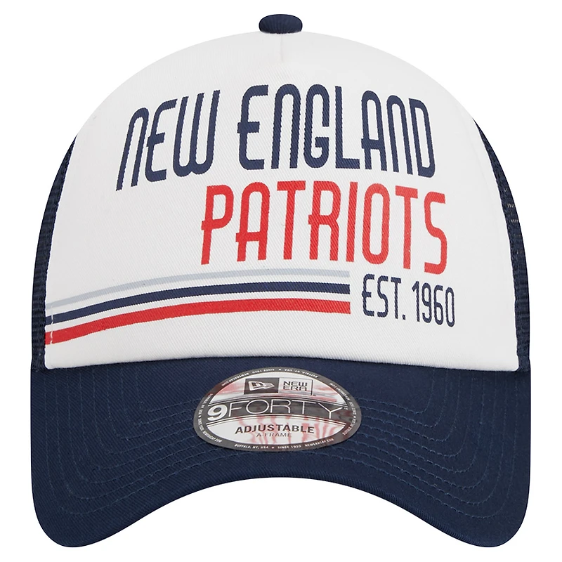Casquette ajustable 9FORTY Stacked A-Frame Trucker New England Patriots New Era pour hommes, blanc/bleu marine