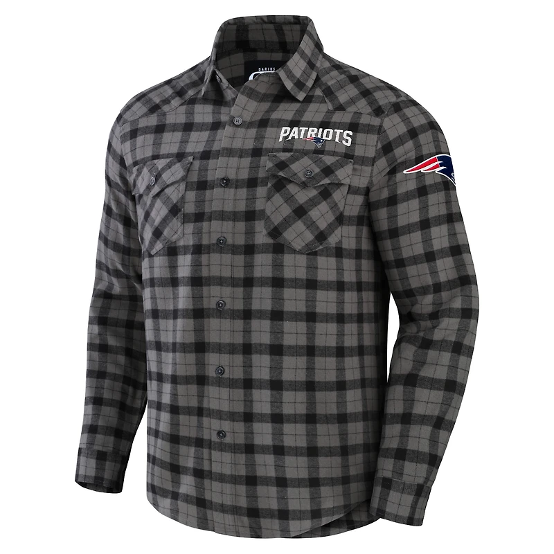 Chemise boutonnée à manches longues en flanelle grise New England Patriots pour homme de la collection NFL x Darius Rucker par Fanatics