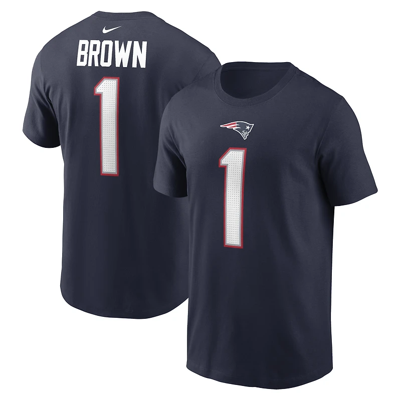Men's Nike A.J. Brown Navy New England Patriots Name & Number T-Shirt