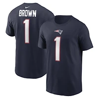 Men's Nike A.J. Brown Navy New England Patriots Name & Number T-Shirt
