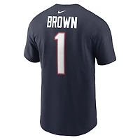 T-shirt Nike A.J. Brown bleu marine des New England Patriots pour homme, avec nom et numéro