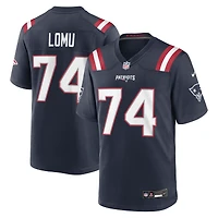 Maillot de match Nike Caleb Lomu bleu marine des New England Patriots, choix premier tour du repêchage NFL 2026, numéro 28