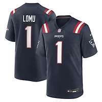 Maillot de match Nike Caleb Lomu bleu marine des New England Patriots, choix premier tour du repêchage NFL 2026, numéro 28