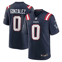 Maillot de match Nike Christian Gonzalez bleu marine des New England Patriots pour homme