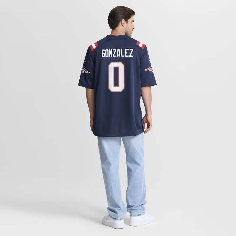 Maillot de match Nike Christian Gonzalez bleu marine des New England Patriots pour homme