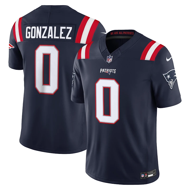 Maillot Nike Christian Gonzalez bleu marine New England Patriots Vapor F.U.S.E. édition limitée cousue