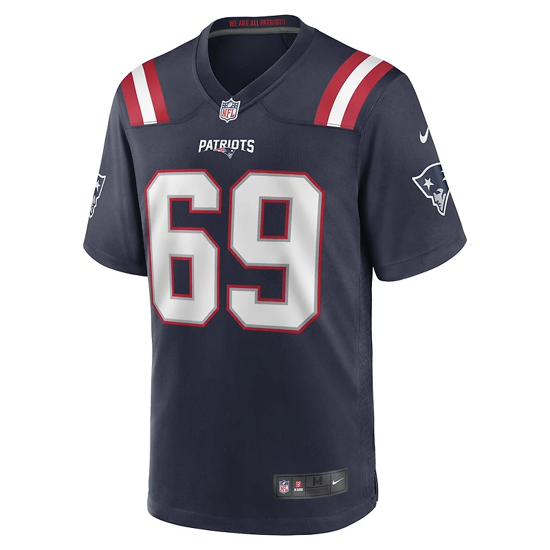 Maillot de match joueur Nike Cole Strange Navy New England Patriots pour hommes