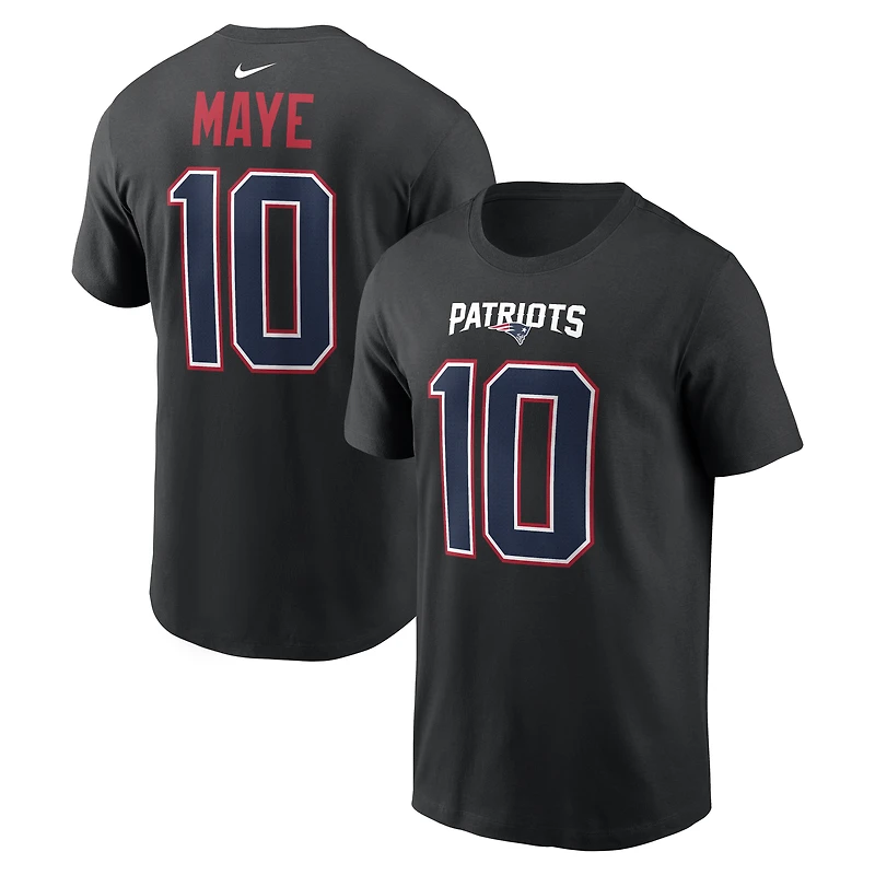 Men's Nike Drake Maye Black New England Patriots Carbon Name & Number T-Shirt