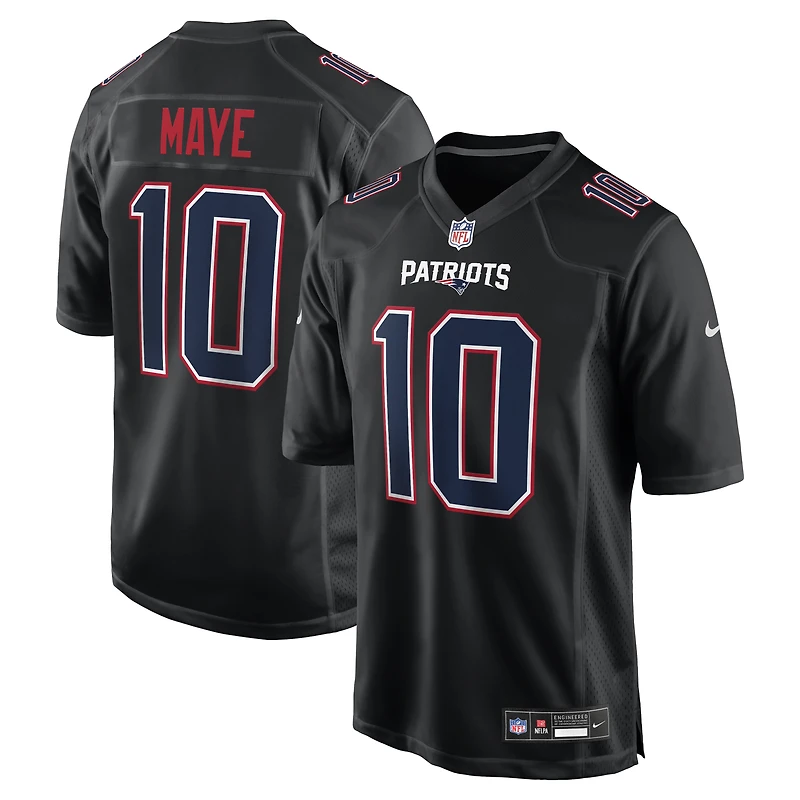 Maillot de match Nike Drake Maye Carbon Black New England Patriots pour homme