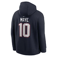 Sweat à capuche Nike Drake Maye bleu marine pour homme, avec nom et numéro des New England Patriots
